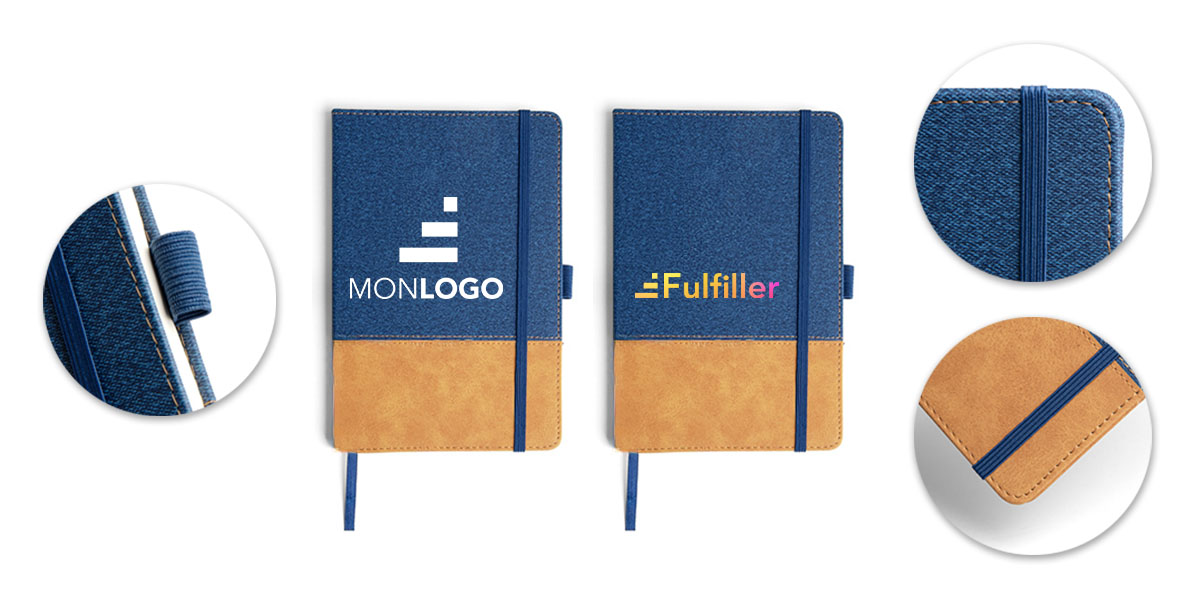 Carnet en simili cuir et tissu