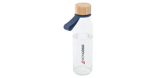 Bouteille d'eau en verre Porto de 500 ml avec poignée en silicone et couvercle en bambou 