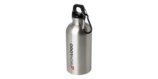 Bouteille d'eau Oregon de 400 ml simple paroi en acier recyclé certifié RCS avec mousqueton