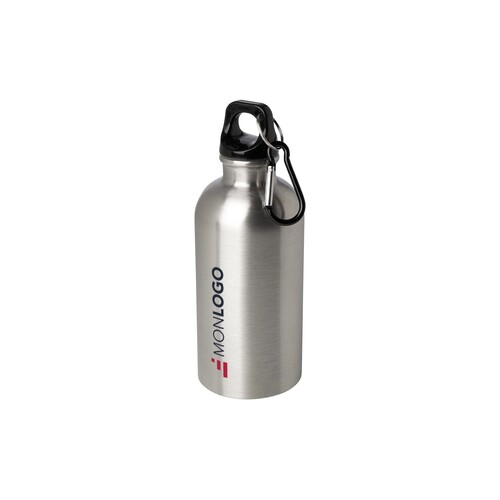 Bouteille d'eau Oregon de 400 ml simple paroi en acier recyclé certifié RCS avec mousqueton