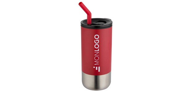 Gobelet isotherme Grayson 480 ml certifié RCS avec paille en silicone