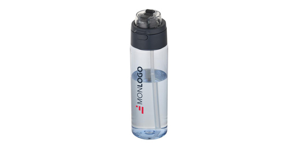 Bouteille d'eau Theron de 700 ml en plastique recyclé RCS, avec bouchon double fonction et paille rabattable