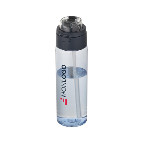 Bouteille d'eau Theron de 700 ml en plastique recyclé RCS, avec bouchon double fonction et paille rabattable