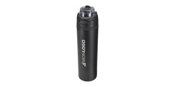 Bouteille d'eau Theron 800 ml en acier inoxydable à simple paroi recyclé RCS, avec bouchon à double fonction et paille rabatt