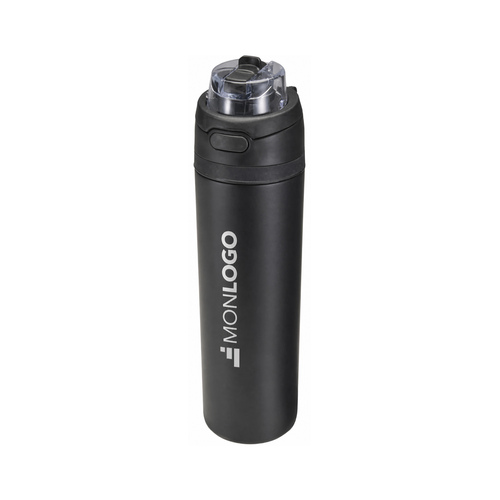 Bouteille d'eau Theron 800 ml en acier inoxydable à simple paroi recyclé RCS, avec bouchon à double fonction et paille rabatt