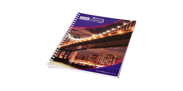 Carnet de notes à spirales A4 Desk-Mate® avec couverture arrière imprimée